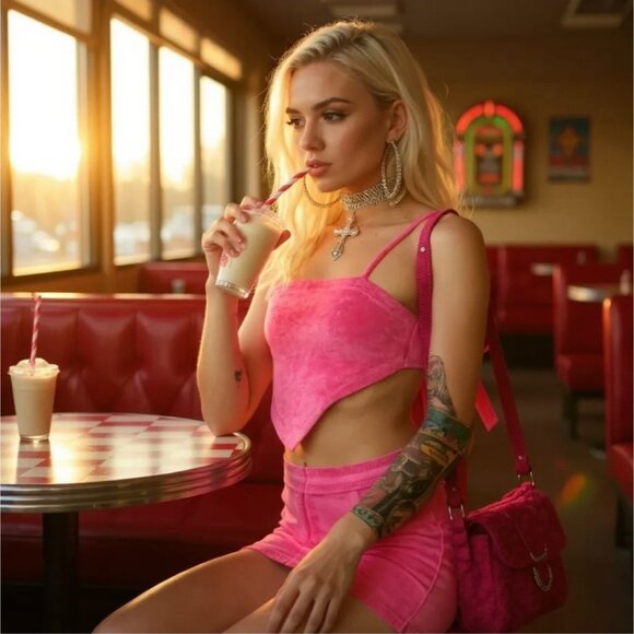 Fuchsia Adjustable Tie-Back Crop Top by Shacl – Rooftop Glow Edition S - Picture 1 of 4